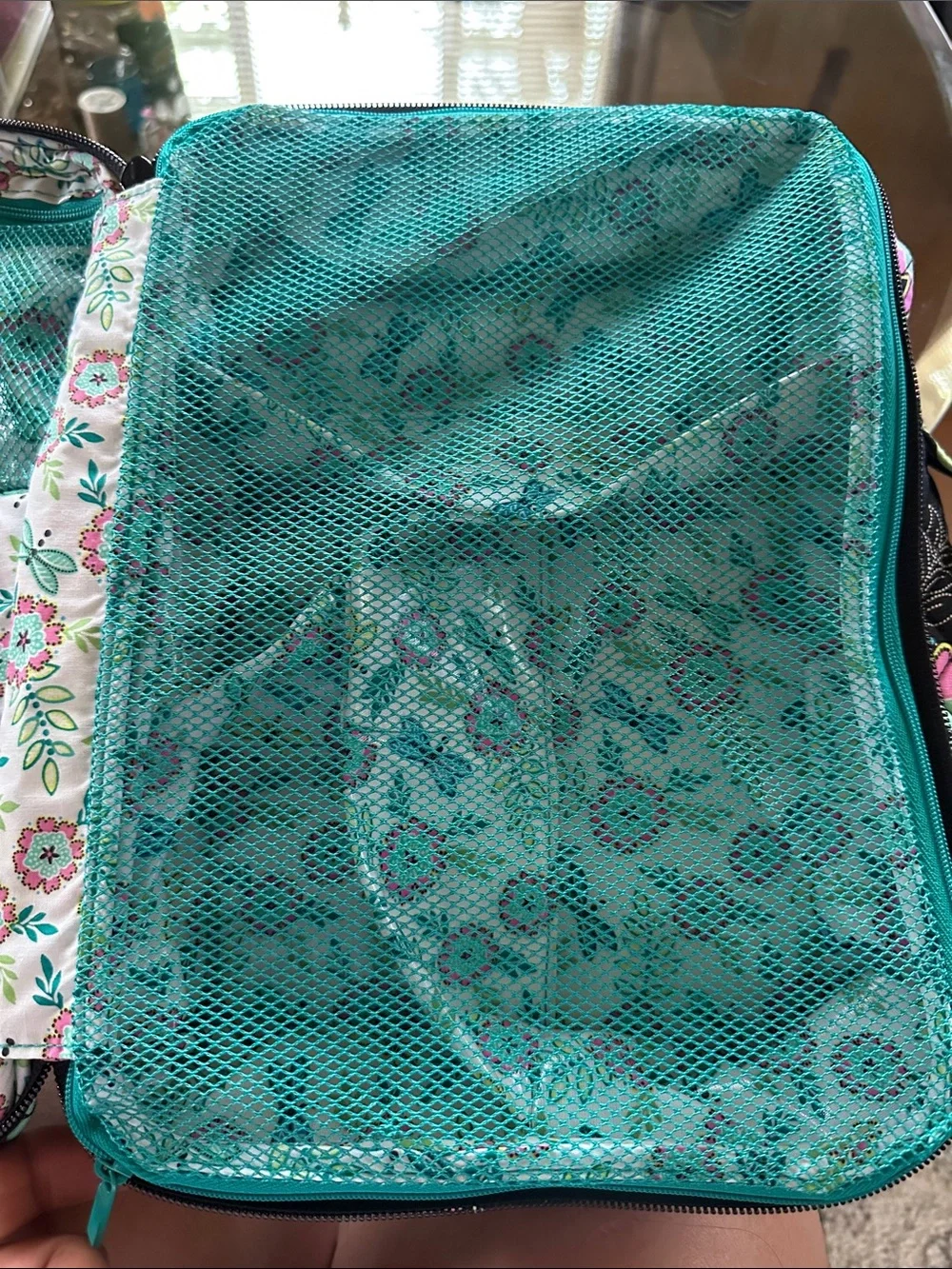 Vera Bradley Black Quilted Floral Makeup Bag with Mint Green and Pink Accents - Picture 4 of 10